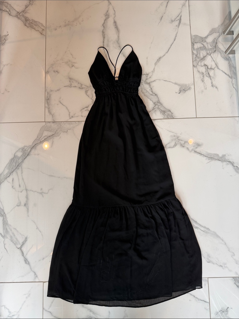 Dynamite Black Deep V Maxi Dress with Spaghetti Straps